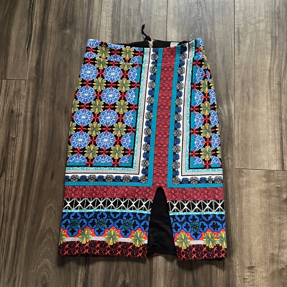 Maeve skirt in multi print with front slit and back zip